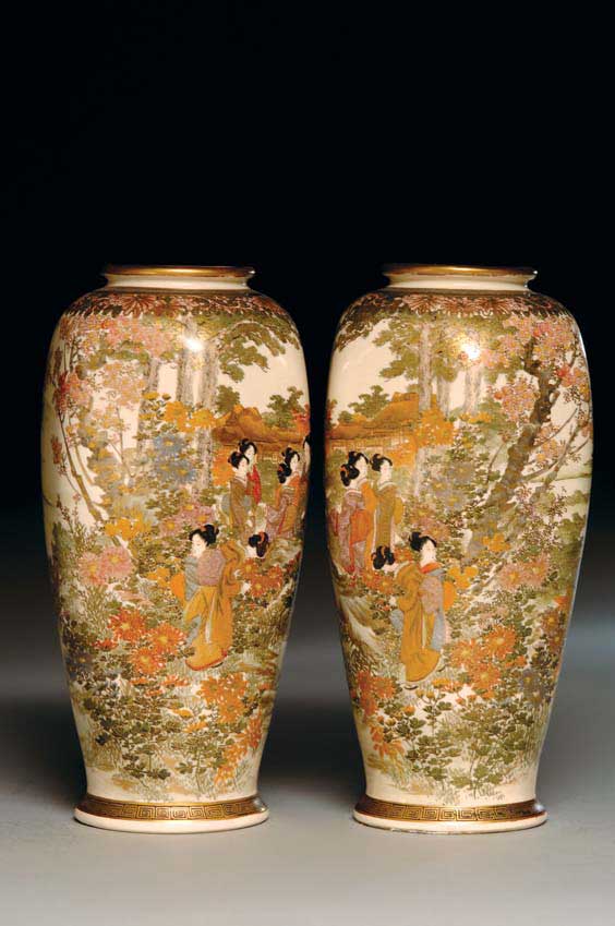 Appraisal: PAIR SHIMAZU SATSUMA VASES Pair of very elaborately decorated Japanese