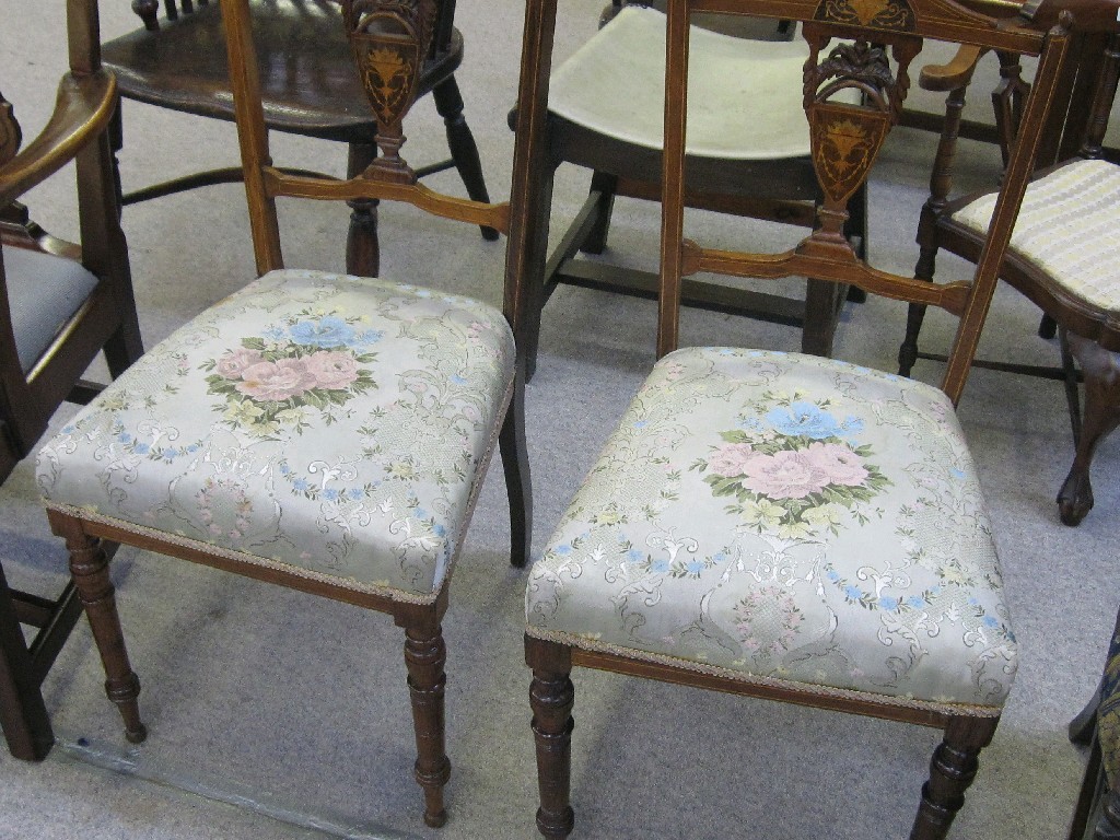 Appraisal: Pair of Edwardian rosewood and inlaid side chair