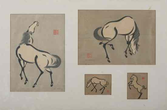 Appraisal: JAPANESE SCHOOL HORSES Four woodcut framed - Largest in x