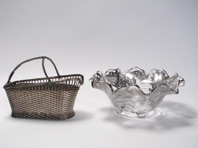 Appraisal: Sterling Silver Overlay Footed Bowl with Fluted Edge and Silver