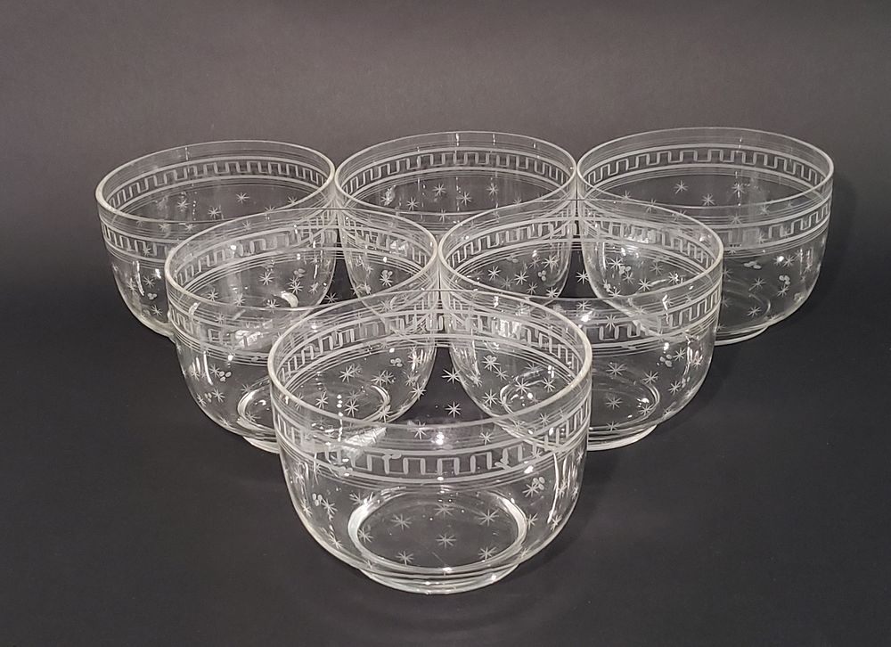 Appraisal: Six Antique Star Etched Crystal Finger Bowls Six Antique Star