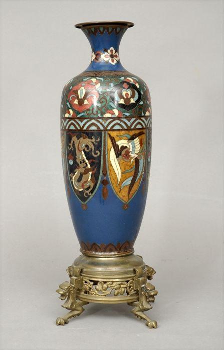 Appraisal: Japanese Cloisonn Enamel Vase on Gilt-Metal Stand in