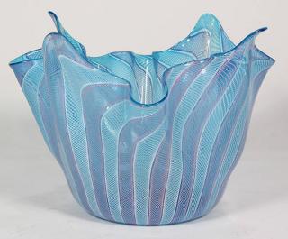 Appraisal: Attributed to Venini Attributed to Venini Latticino Handkerchief vase having