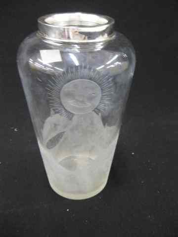 Appraisal: Etched Crystal Sterling Vase man in the moon forest design