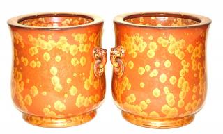 Appraisal: A Pair of Japanese Hibachi Gold Lacquer Splatter Technique in