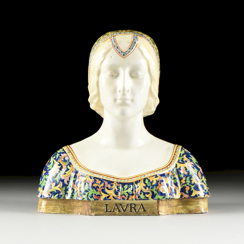 Appraisal: AN ITALIAN MAJOLICA BUST OF A RENAISSANCE MAIDEN after ANGELO