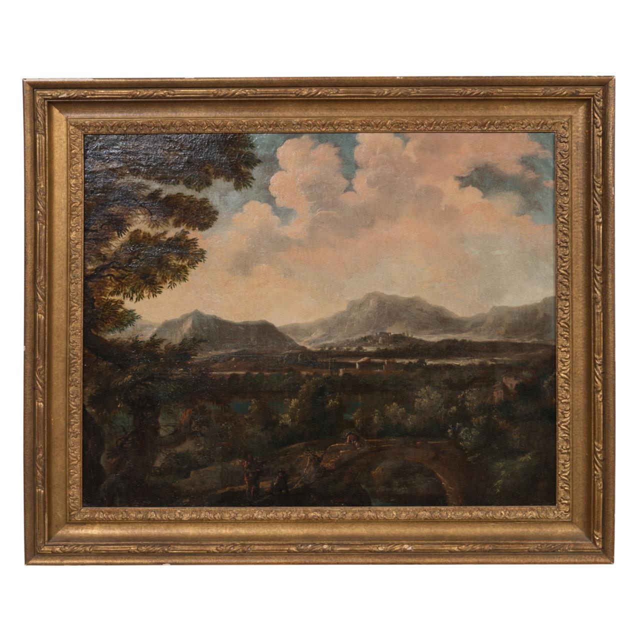 Appraisal: TH C ROCKY LANDSCAPE W BRIDGE TOWN O C Continental