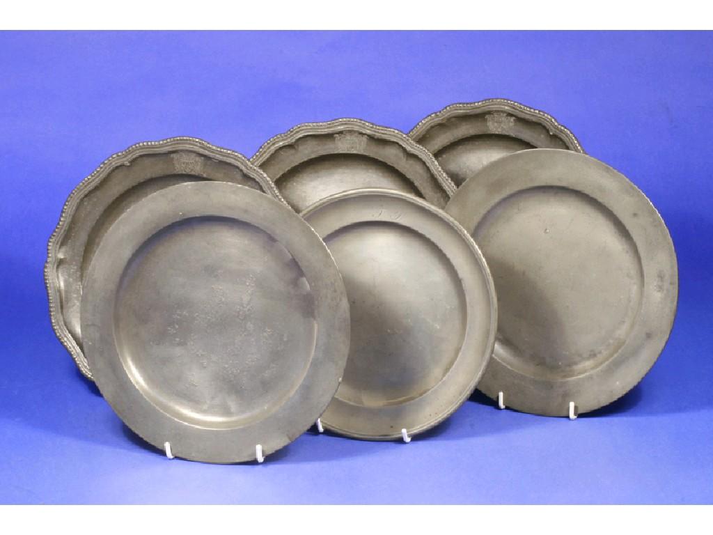 Appraisal: A COLLECTION OF EIGHT PEWTER PLATES three with beaded and