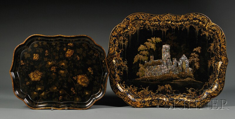 Appraisal: Two Victorian Lacquered Trays England mid- th century both with