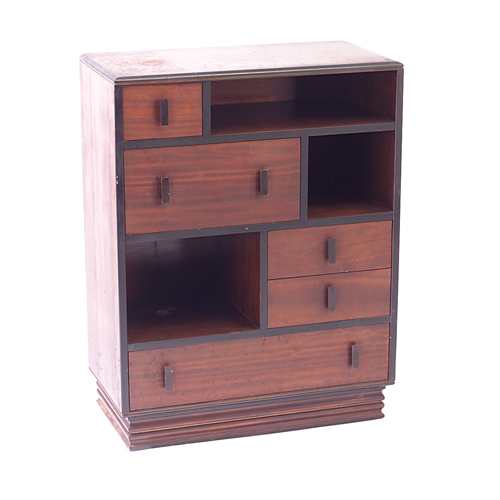 Appraisal: Multi-drawer walnut veneer chest in the style of Paul Frankl