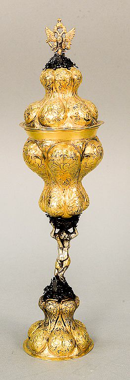 Appraisal: Gilt silver covered chalice having Imperial style eagle finial lobbed