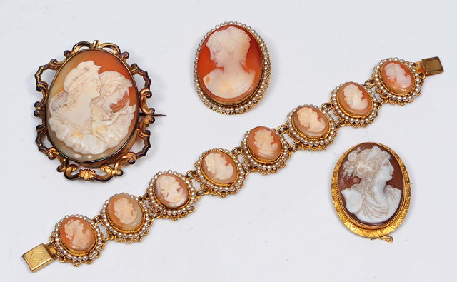 Appraisal: A cameo braceletfitted with eight oval cameos a Victorian carved