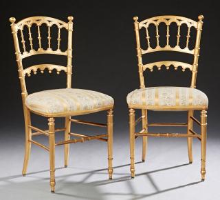 Appraisal: Pair of French Gilt Beech Ballroom Chairs late Pair of