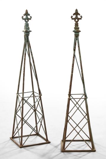 Appraisal: Pair of Neoclassical-Style Wrought-Iron Garden Tuteurs with stylized fleur-de-lys finials