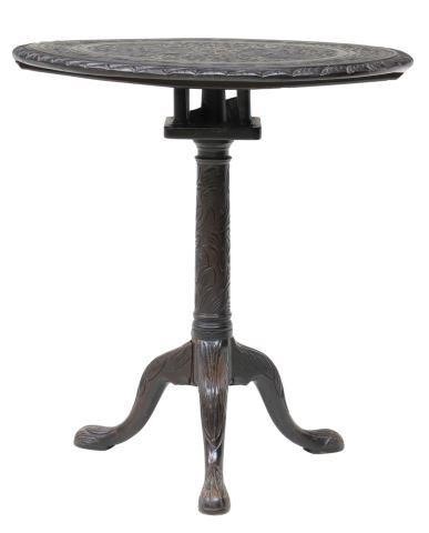 Appraisal: English ebonized birdcage tilt-top tea table late th c circular