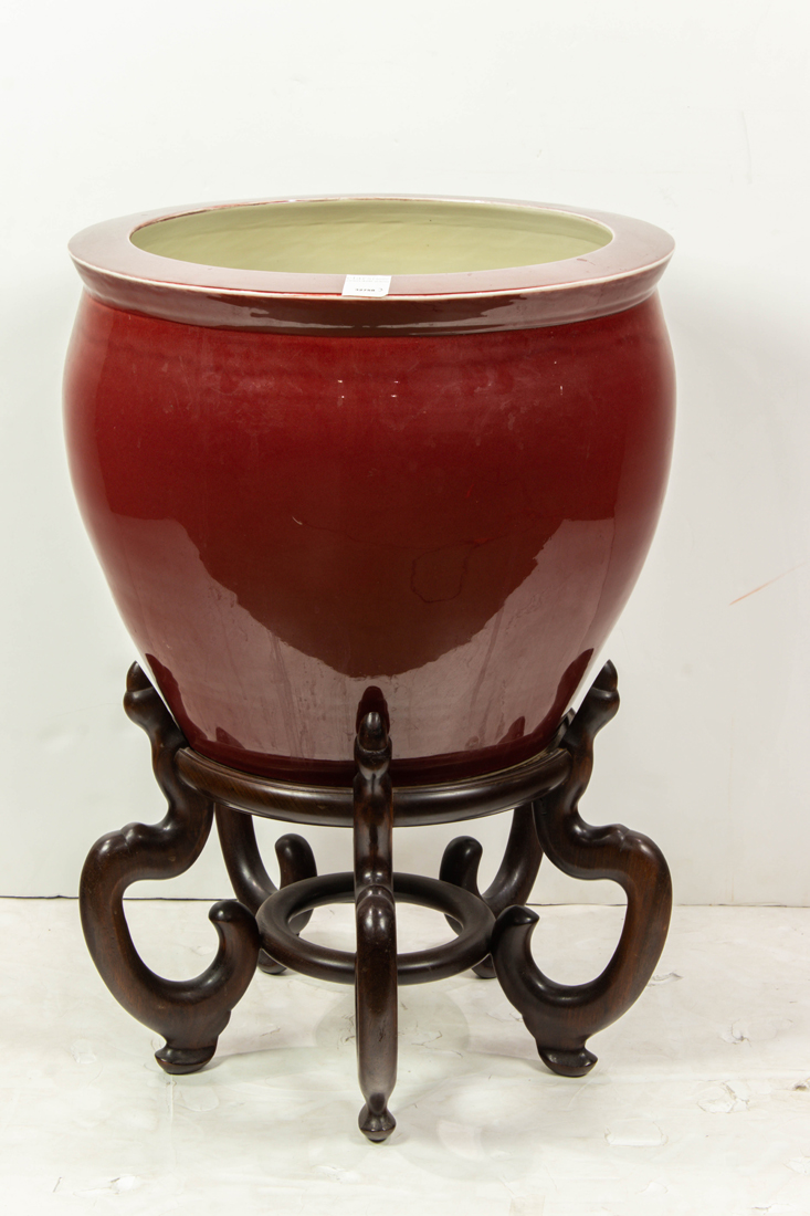 Appraisal: CHINESE OXBLOOD GLAZED JARDINERE Chinese oxblood glazed jardinere w