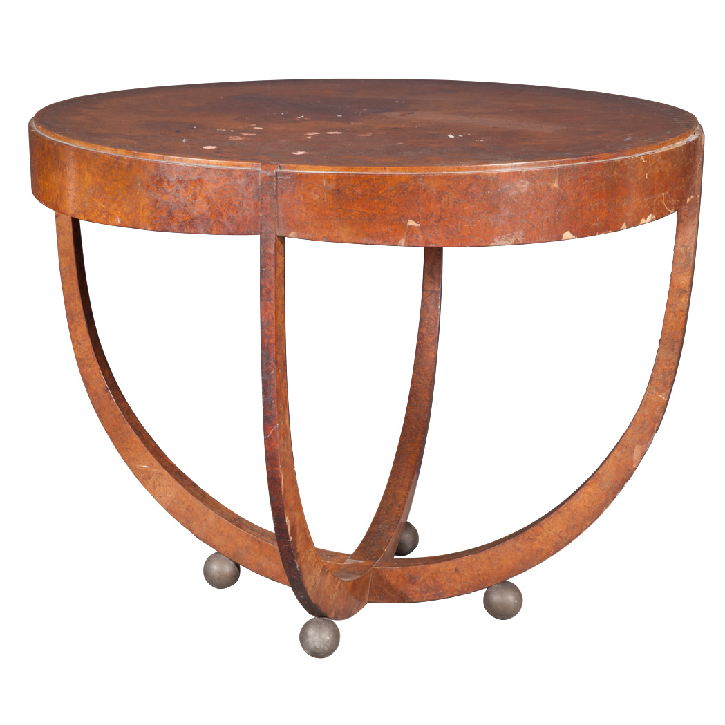 Appraisal: Art Deco Walnut Center Table Circa The circular top raised