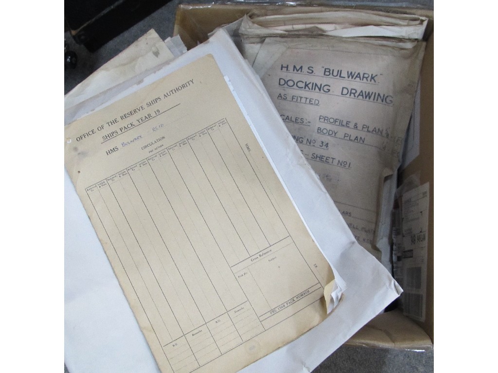 Appraisal: Box of ship's drawing relating to HMS Bulwark