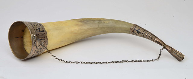 Appraisal: A RUSSIAN SILVER MOUNTED CEREMONIAL HORN with silver mounts niello