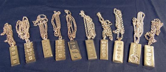 Appraisal: Ten modern silver ingot pendants various dates and marks on