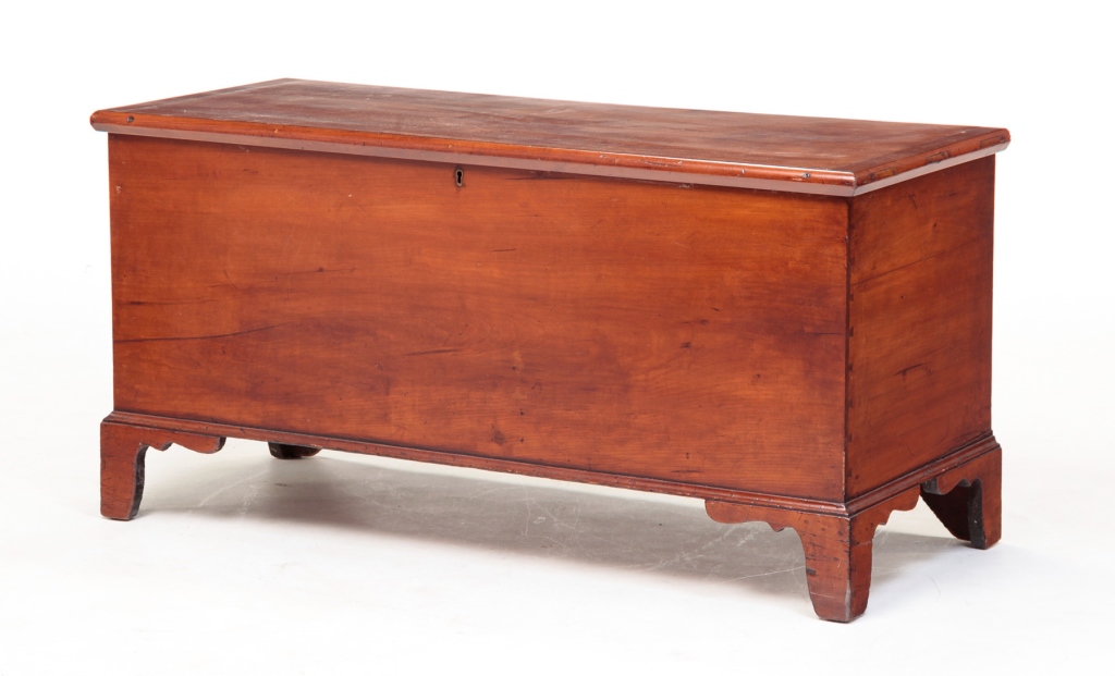 Appraisal: Circa cherry with pine secondary Lid with breadboard ends and