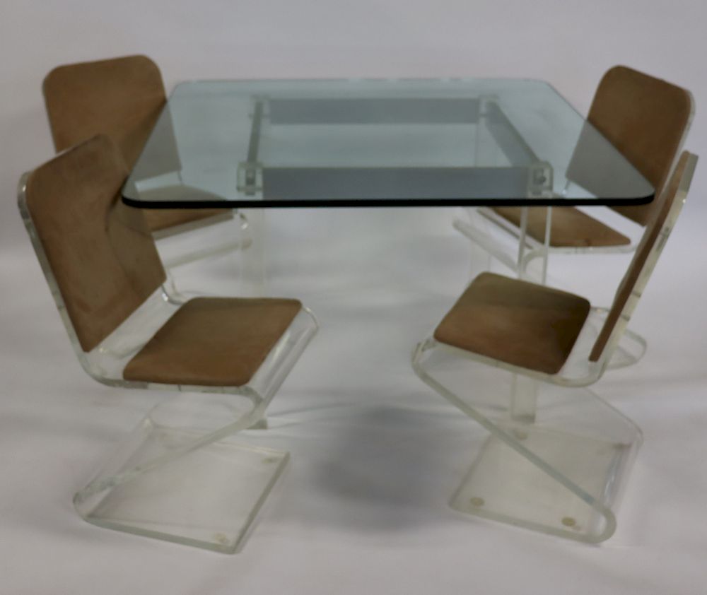 Appraisal: MIDCENTURY Lucite Table Z Form Lucite Chairs From a Kings