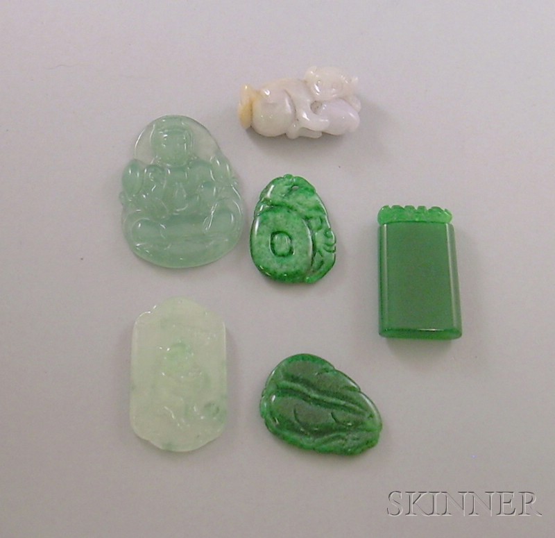 Appraisal: Six Carved Hardstone Pendants including a seated Buddha a carved