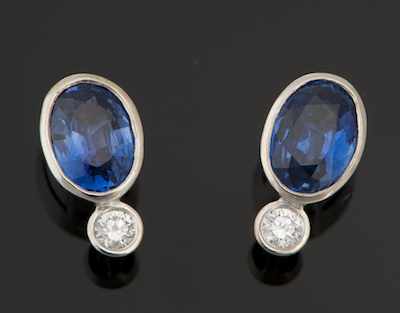 Appraisal: A Pair of Platinum Sapphire and Diamond Earrings Platinum mountings