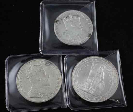 Appraisal: Three British Trade silver One Dollars EF two inscribed 'Straits