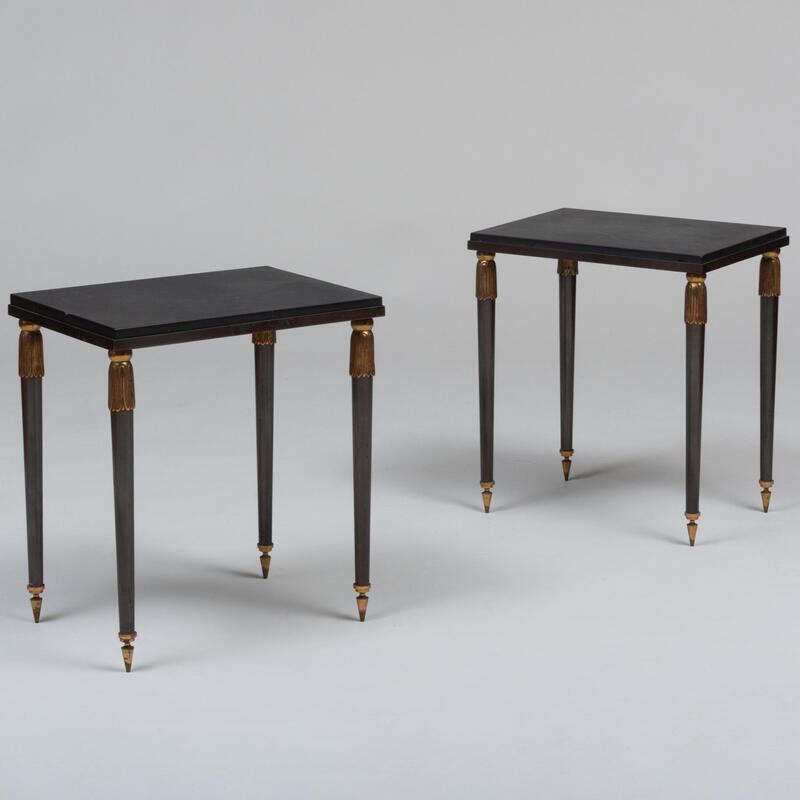 Appraisal: Pair of Modern Gilt-Metal-Mounted Steel and Slate Low Tables x