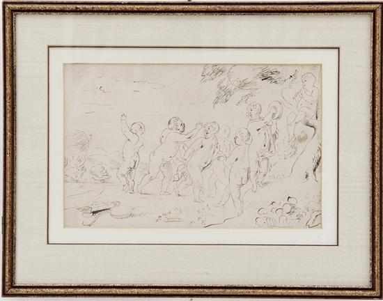 Appraisal: Old master school th century PUTTI IN LANDSCAPE pen ink