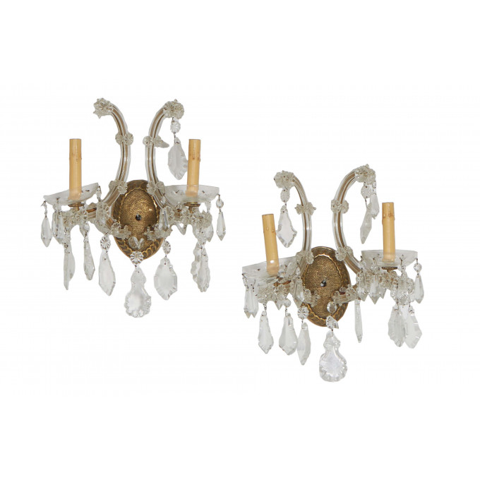 Appraisal: Pair of Two Light Glass and Brass Sconces th c