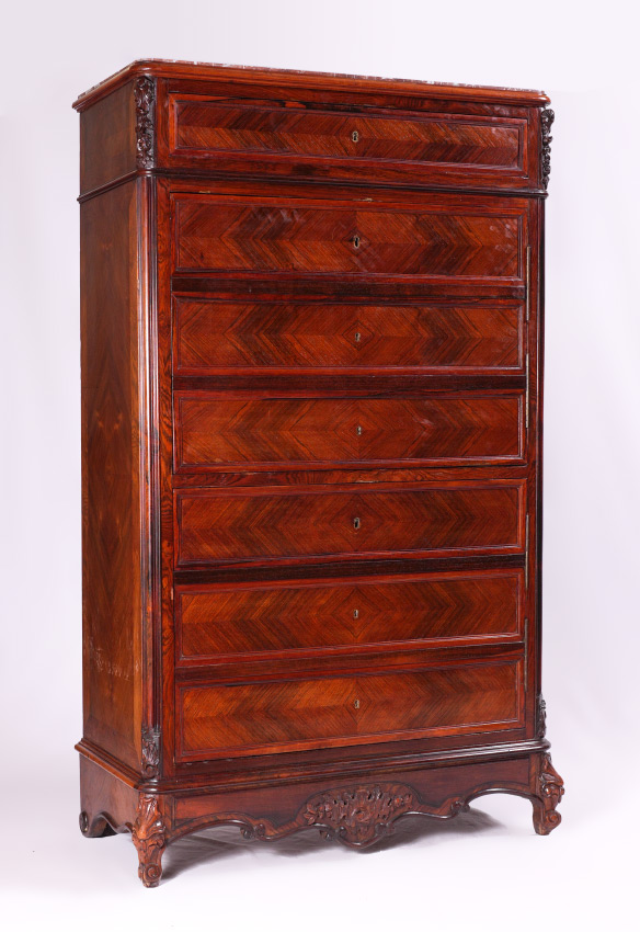 Appraisal: MARBLE TOP ENGLISH ROSEWOOD SECRETARY ABATTANT Pink variegated inset marble