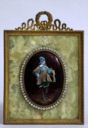 Appraisal: FRENCH ENAMEL OVAL PLAQUE OF A CAVALIER Signed C Leroux