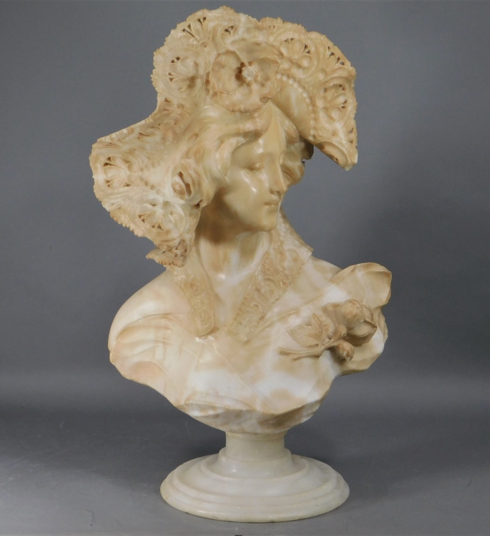 Appraisal: C ITALIAN CARVED ALABASTER BUST OF YOUNG MAIDEN Italy th