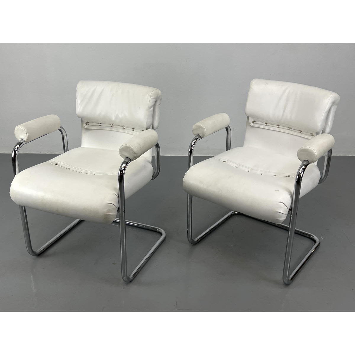 Appraisal: Pair of Guido Fachelini White leather Arm Chairs Dimensions H