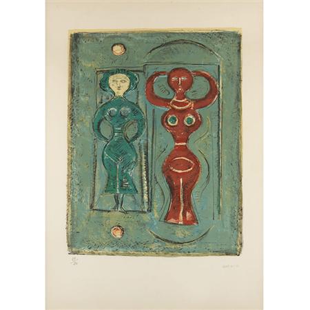 Appraisal: Massimo Campigli COMPOSIZIONE CON DUE FIGURE Color lithograph Estimate -