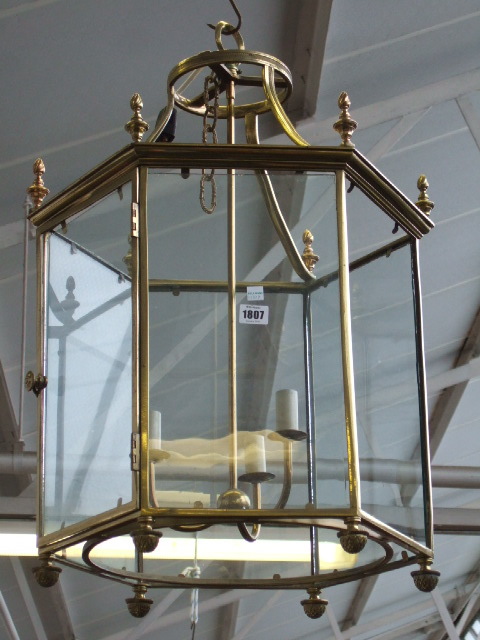 Appraisal: A hexagonal brass hall lantern late th century cm high