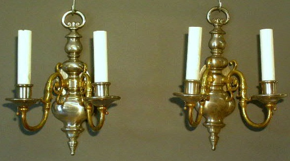 Appraisal: Pair of brass and nickel wall sconces th c electrified