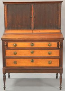 Appraisal: Sheraton mahogany and satinwood tambour desk interior with four drawers