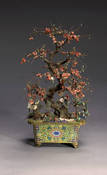 Appraisal: A Chinese jewel tree in a cloisonn enameled metal pot