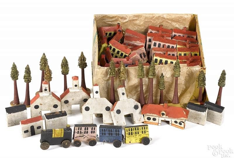 Appraisal: Nuremberg carved and painted wood toy village Nuremberg carved and