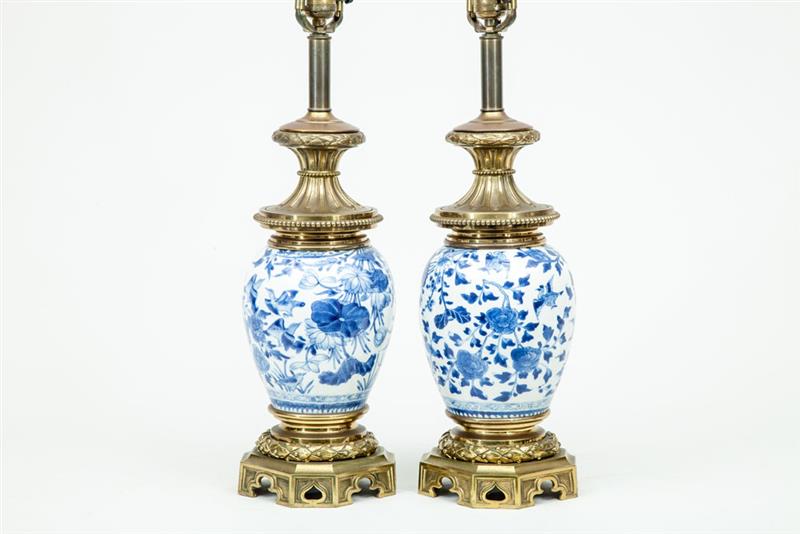 Appraisal: Pair of Gilt-Metal-Mounted Chinese Blue and White Porcelain Vases Mounted