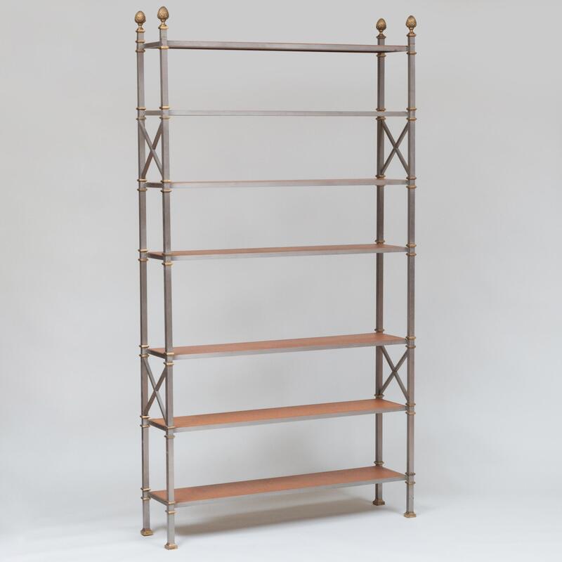 Appraisal: Contemporary Steel Brass and Faux Leather Seven-Tier tag re ft