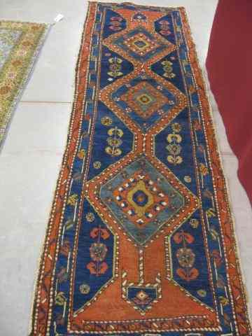 Appraisal: Heriz Persian Handmade Runner geometric trio with blue salmon trim