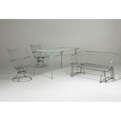 Appraisal: GARDEN Dining table glider and two tilt-swivel lounge chairs USA