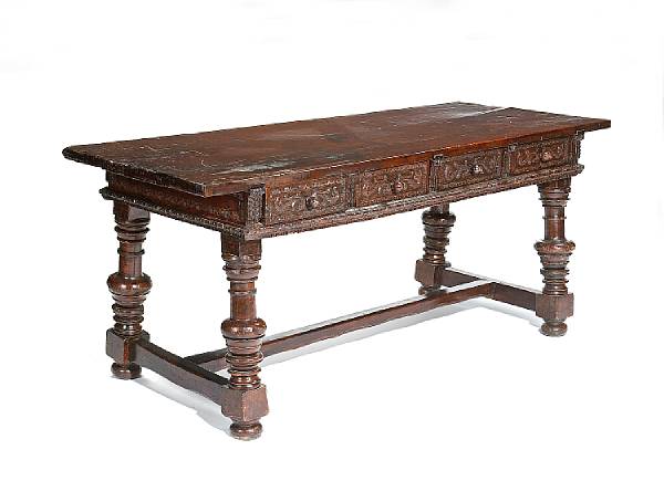 Appraisal: An Italian Baroque walnut library table primarily early th century