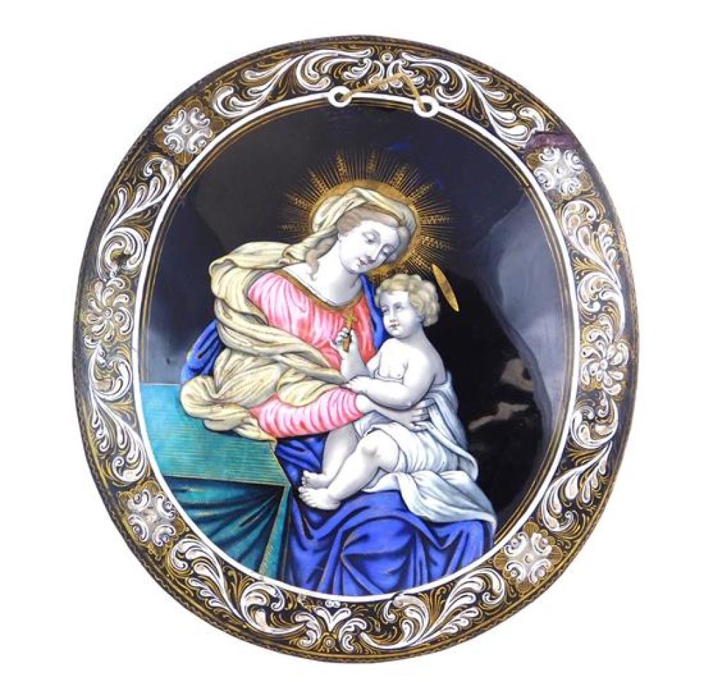 Appraisal: Limoges enamel on copper plaque French Virgin and Child inscribed