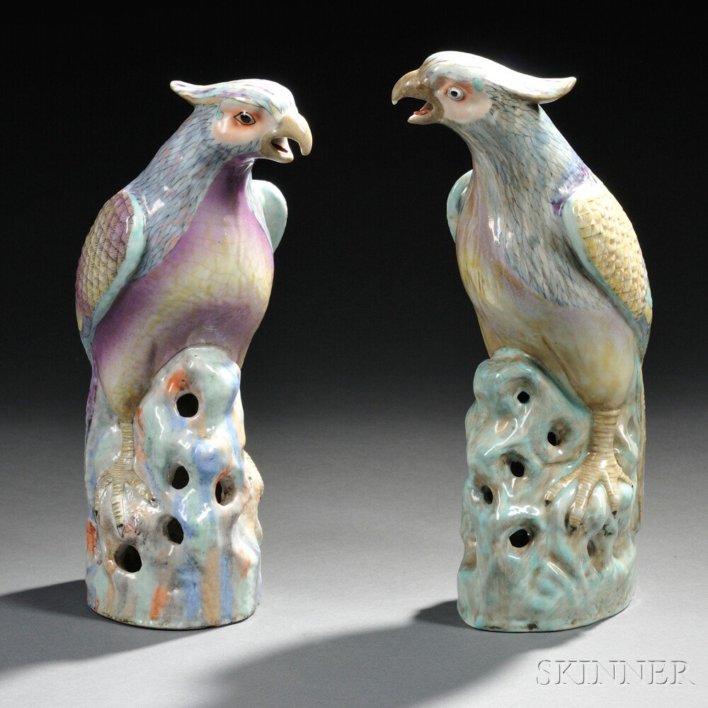 Appraisal: Pair of Famille Rose Porcelain Parrots China made for export