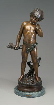 Appraisal: Figural bronze after Moreau young boy holding branch with two